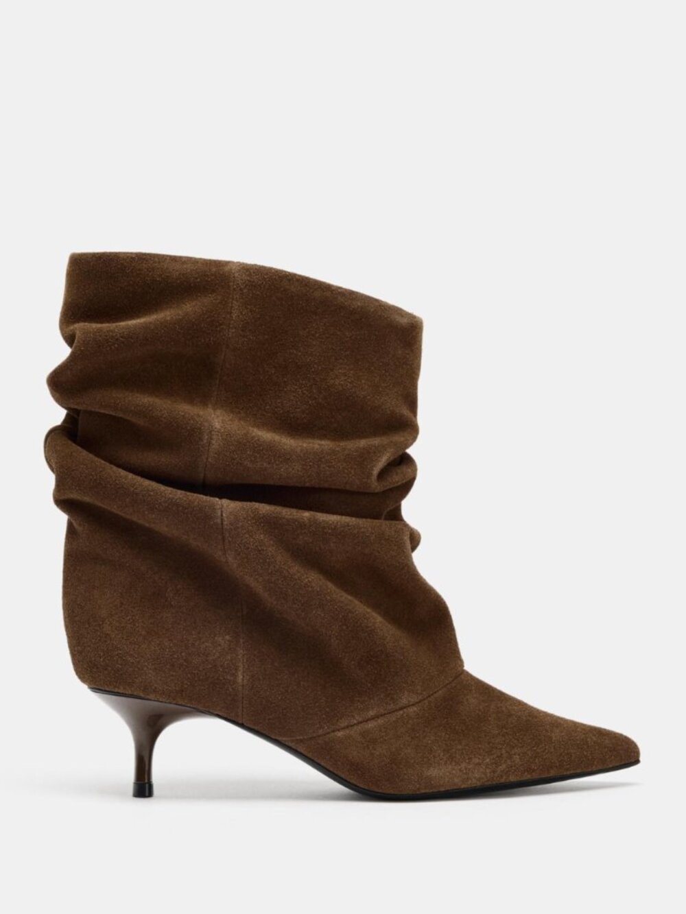 Zara Ruched Split Leather Ankle Boots | Dark Tan Brown | Kitten Heel | NWT - Picture 5 of 15